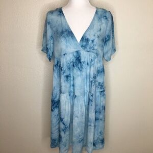Easel Tie Dye Tiered Short Sleeve Dress M